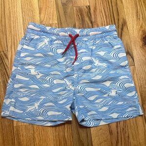 The Beaufort Bonnet Company Blue and White Seagull Wave Kids Swim Trunks